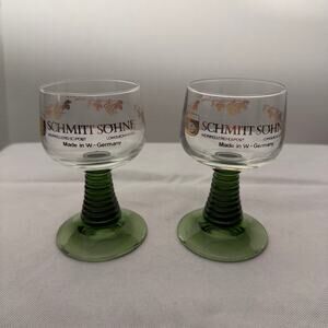 VTG Schmitt Sohne Roemer Wine Glasses Pair West Germany Green Beehive Stem Mosel